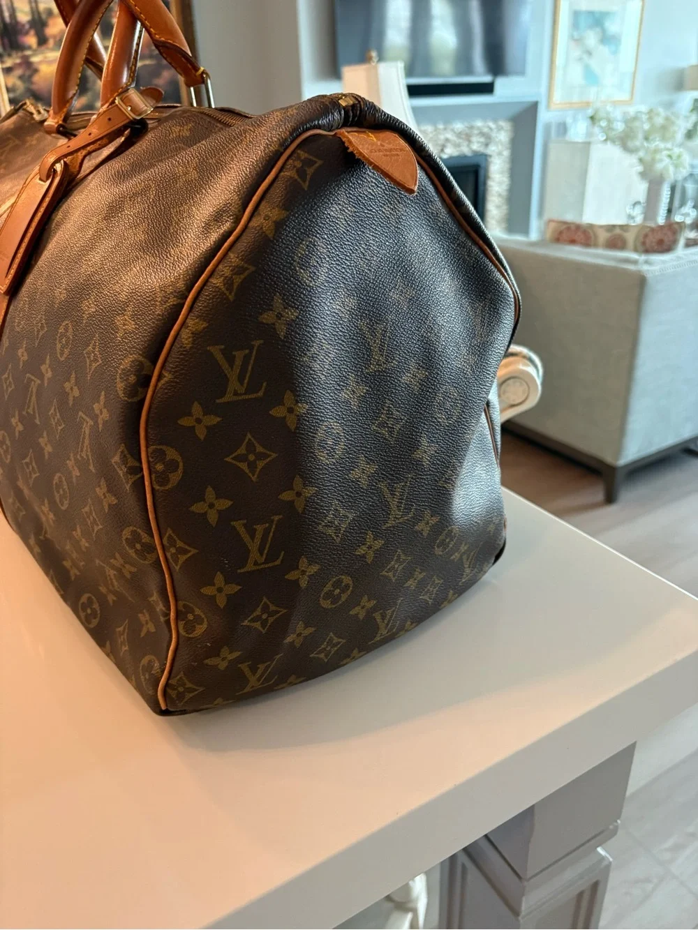 Louis Vuitton Monogram Boston bag keep all 55Canvas Duffel with Tan Leather Trim